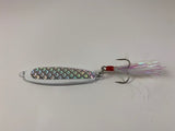White/Silver Jigging Spoon with Dressed Treble Hook